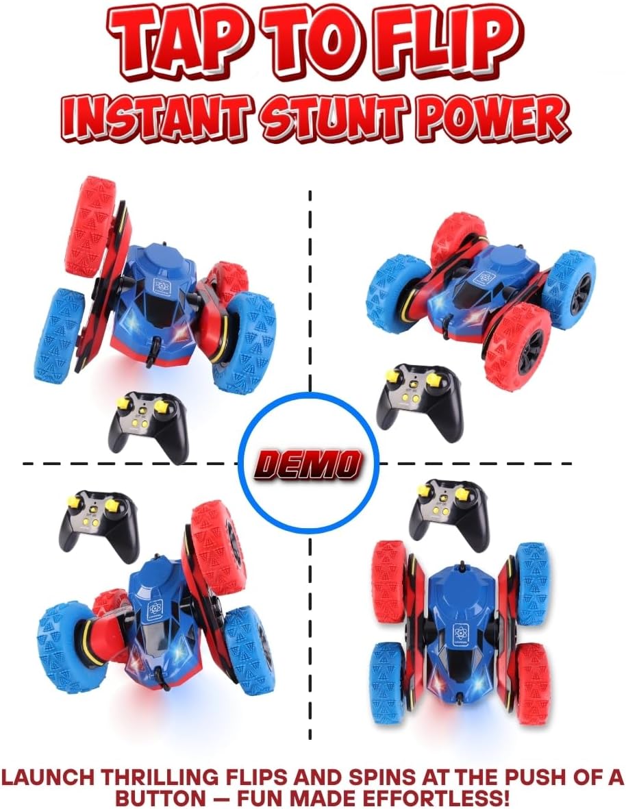 RC Stunt Car Remote Control Cars with Lights Double-Sided Driving Indoor Outdoor Toys Gifts for Boys and Girls Ages 4 5 6 8 7 8 9 11 12 Blue & Red