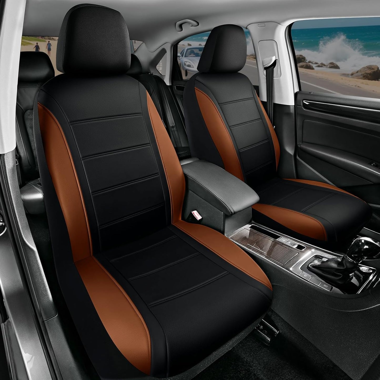 Road Comforts Leather Seat Covers, Breathable Car Seat Covers Front Seat for Men,Airbag Compatible, Automotive Seat Covers Set Universal Fit Most Cars,Vans,Truck,SUV