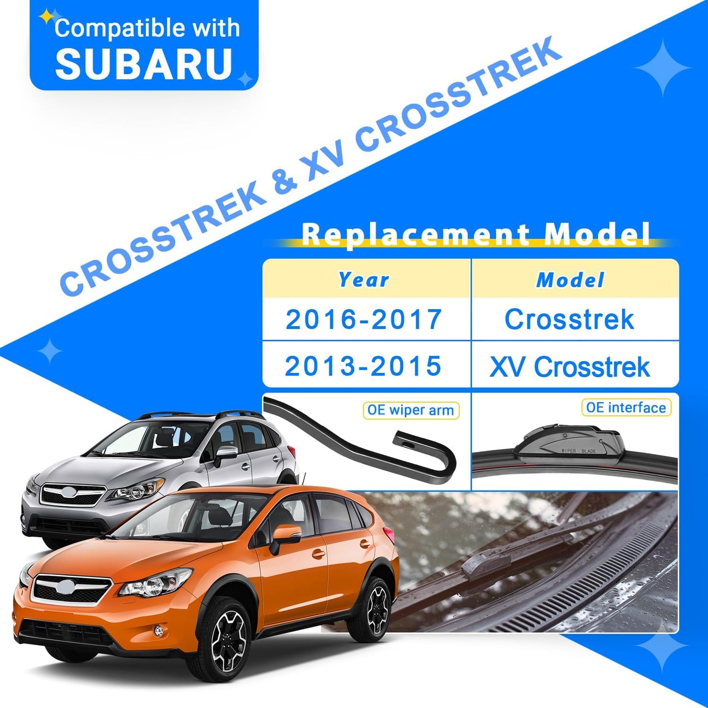 Windshield Wiper Blades Replacement for 2016 2017 Subaru Crosstrek / 2013 2014 2015 Subaru XV Crosstrek Original Factory Quality Front Rear Wipers Blade Set - 26" 16" 12" (Pack of 3)