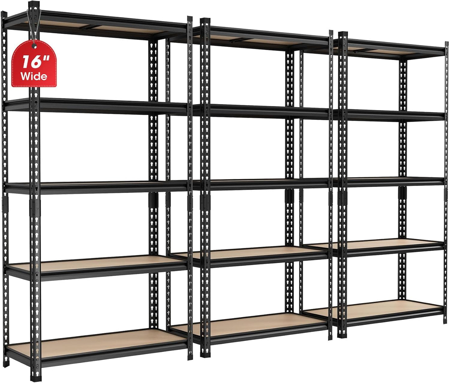 3 Pack 5 Tier Garage Shelving Unit, 72" H x 35.55" W x 16" D Metal Storage Shelves Heavy Duty, Adjustable Garage Storage Utility Rack for Kitchen Pantry Basement Bathroom Closet