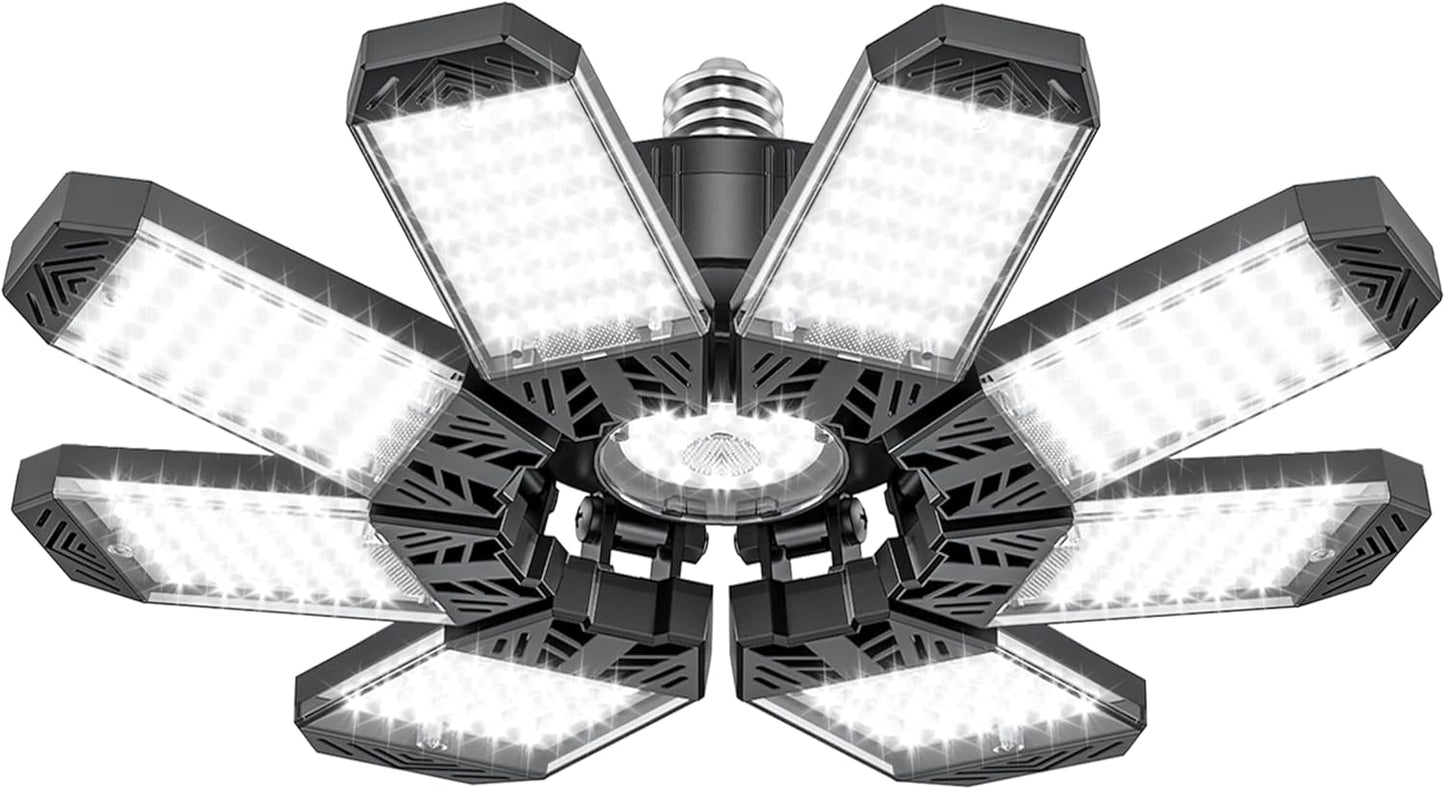 ISKYDRAW LED Garage Light 260W, 26000LM 6500K Garage Ceiling Lights with 8+1 Deformable Panels, Screw in E26 E27 Bulb Bright Bay Lighting for Basement, Shop, Workshop, Barn, Attic