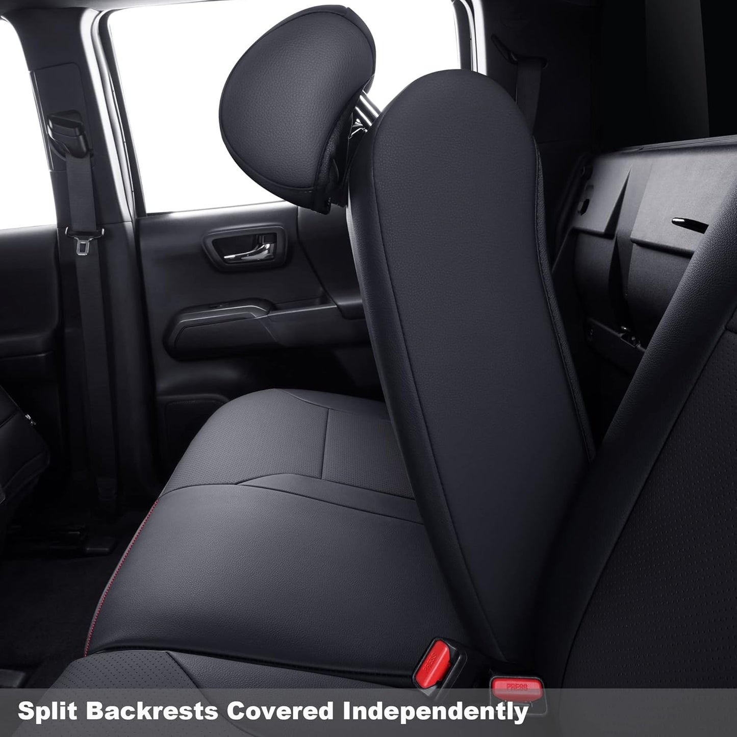 LUCKYMAN CLUB Tacoma Custom Fit Seat Covers for 2024 2025 Tacoma Crew Cab with Faux Leather (Black & Red)