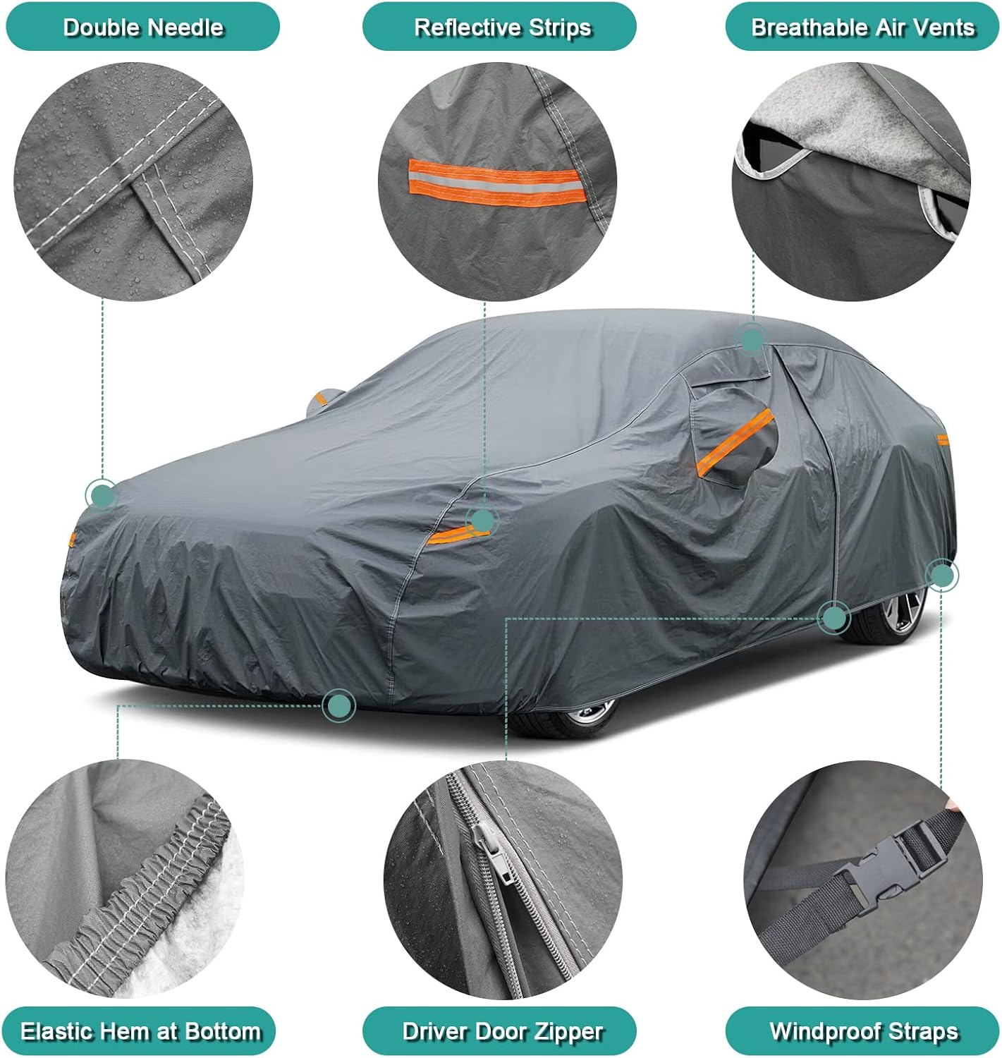 16 Layers SUV Car Cover Waterproof All Weather Heavy Duty, Universal Fit Subaru CrossTrek, Audi Q3, Kia Soul/Seltos, Honda Element, Hyundai Kona, Nissan Kicks, Toyota CHR, vw Taos etc.