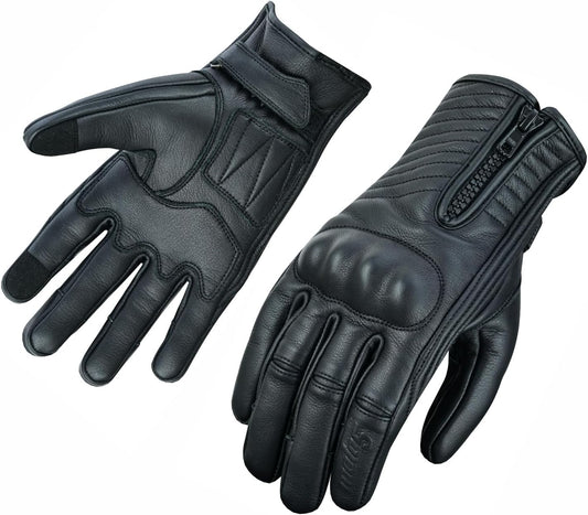 Full Finger Leather Motorcycle Gloves for Men & Women Touch Screen Gloves Premium Street Motorcycle Durable Protective Cruiser Biker Gel Leather Motorbike Gloves