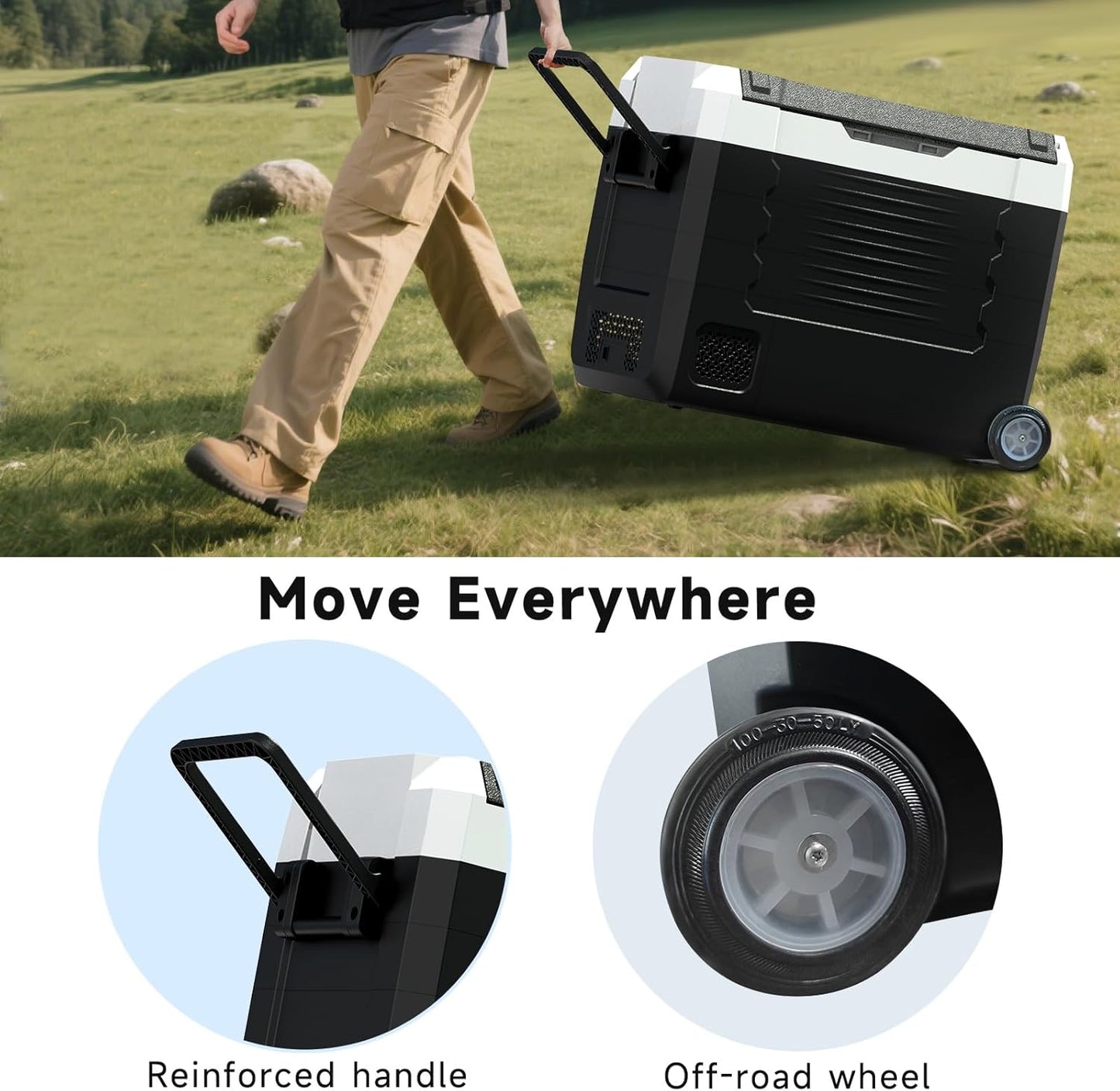 SubSun Electric Cooler, 58QT Car Refrigerator, Portable Freezer 12V/24V DC and 110-240V AC, Plug in Coolers for Vehicles with Wheels, 12 Volt Car Fridge -4℉~68℉