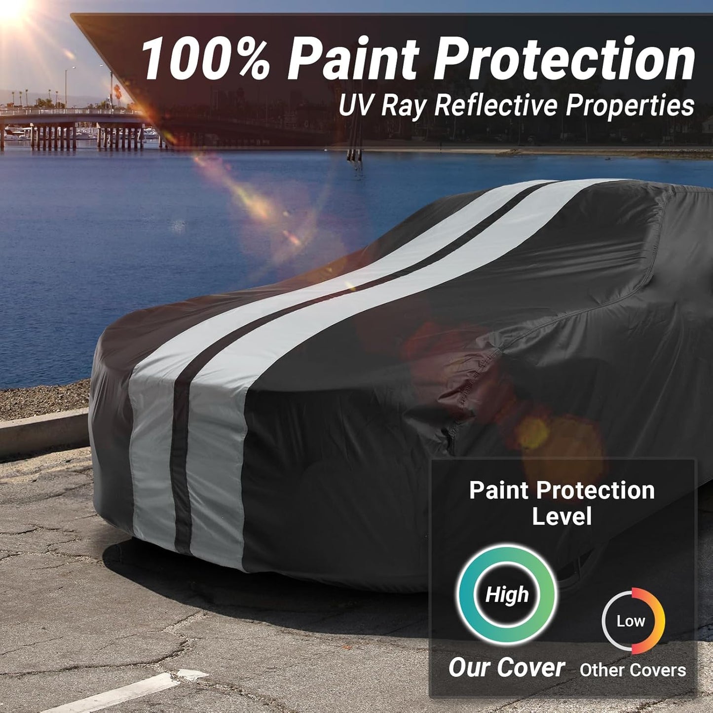 iCarCover Custom Car Cover for Pontiac Torpedo (1940-1948) Waterproof All-Weather Rain Snow UV Sun Protector Full Exterior Indoor Outdoor Car Cover (Stripe - Black/Gray)