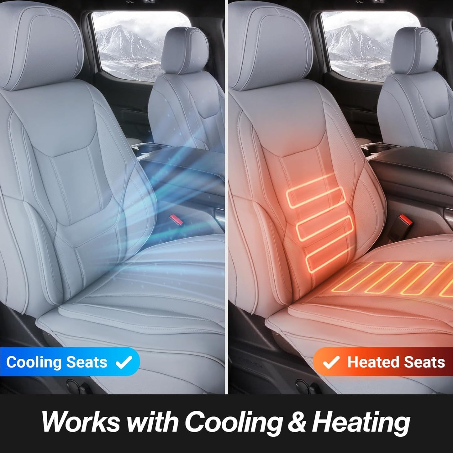 Coverland Custom Car Seat Covers Compatible with Tacoma, F150, F250, F350, Ram 1500, Silverado 1500 - Premium Leather Non-Slip Waterproof Interior Front Seat-Gray [See Size Chart-Size A10]