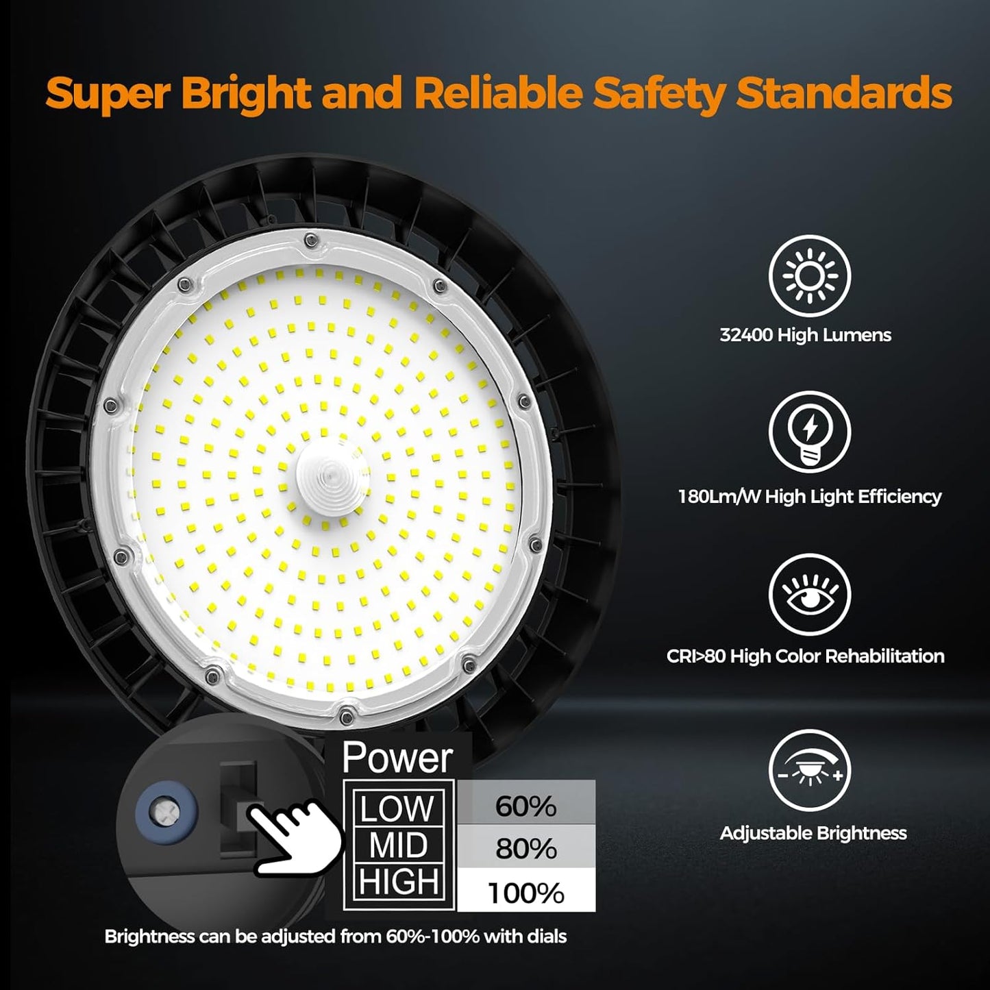 AIKVSXER LED High Bay Lights 180W UFO Shop Lights 32400LM 6000K Commercial Bay Lighting FixtureIP65 5ft Cable Plug & Play for Warehouse Factory Garage Workshop Barn 1 Pack