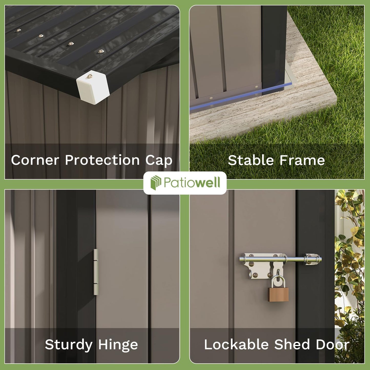 Patiowell 8x6 FT Outdoor Storage Shed, Metal Tool shed & Outdoor Storage with Lockable Doors & Air Vents, for Backyard Garden Patio, Brown