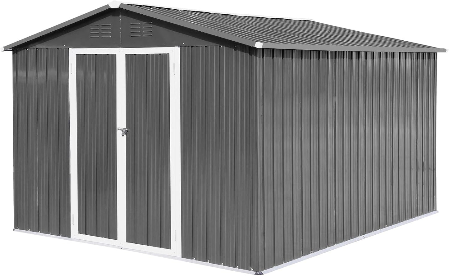 12 x 10 FT Metal Garden Shed, Outdoor Storage Shed with Heavy-Duty Steel Construction, Built-in Punched Vents & Hinged Door, Free Padlock for Secure Backyard, Patio & Garage Storage, Grey