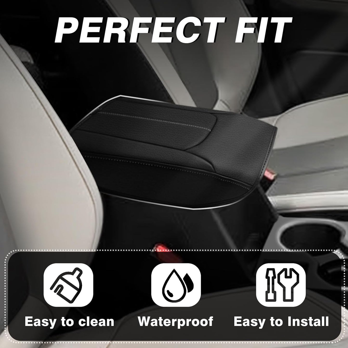 Muslogy Center Console Cover Compatible with Subaru Forester 2025 Accessories Armrest Cover Lid Cushion Protector Anti-Scratch Vegan Leather Extra Soft (Black/Gray Stitching)