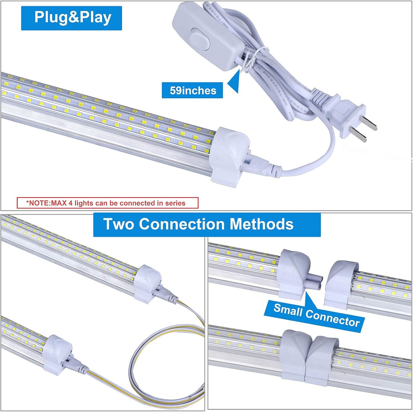 20 Pack, LED Shop Light, 8FT 144W 14500LM 6000K, Cold White, U Shape, Clear Cover, Hight Output, Linkable Shop Lights, T8 LED Tube Lights, LED Shop Lights for Garage 8 Foot with Plug
