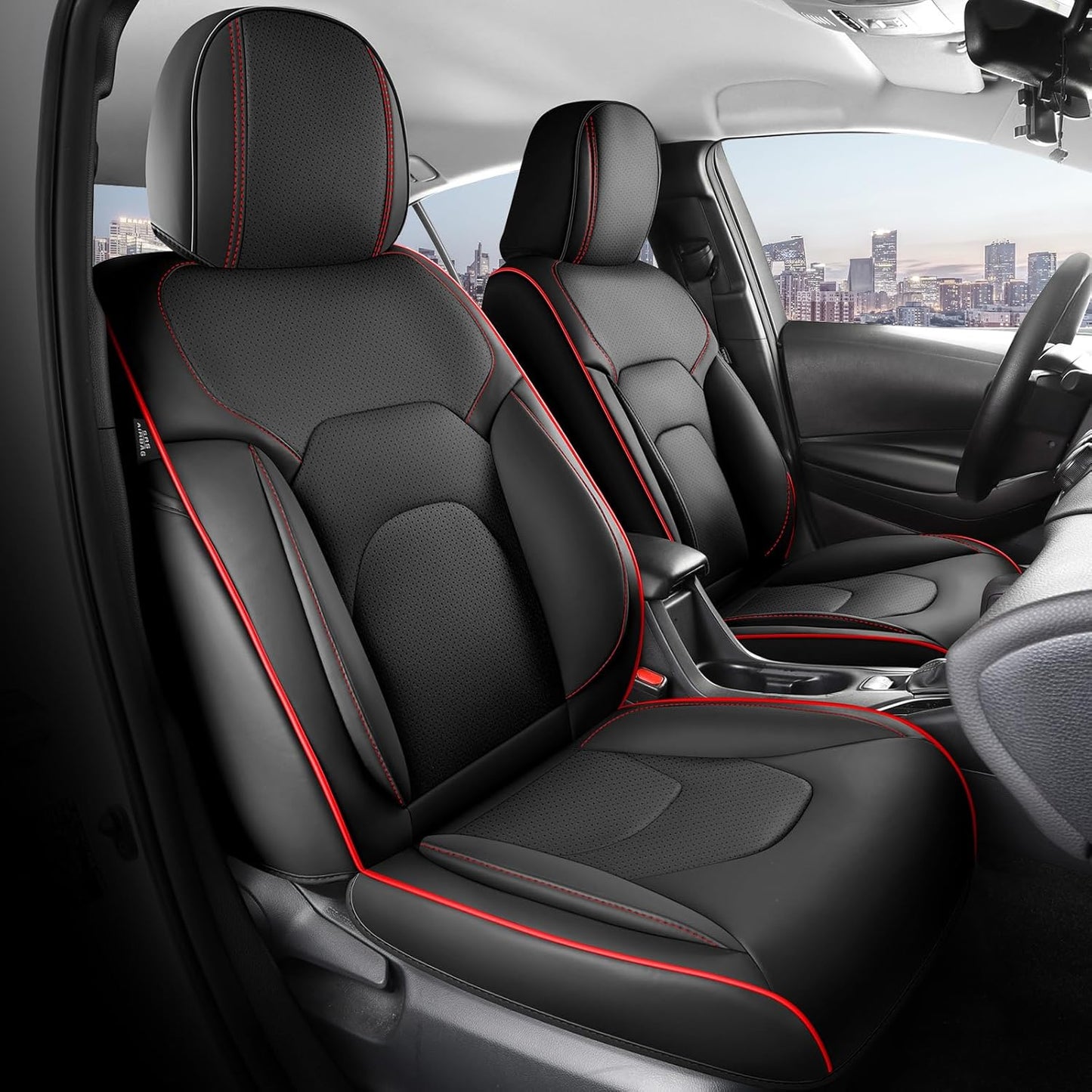 FREESOO Car Seat Covers Full Set,Waterproof Automotive Seat Covers, Leather Cars Interior Covers, Seats Protection Universal fit Babies & Adult (Black Red)