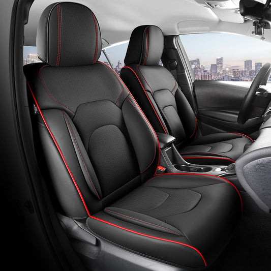 FREESOO Car Seat Covers Front Seats 2PCs,Waterproof Automotive Seat Covers, Leather Cars Interior Covers, Seats Protection Universal fit Babies & Adult (BlackRed)