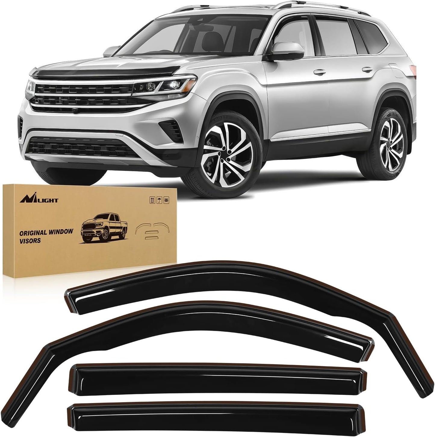Nilight Vent Window Visors for Volkswagen (VW) Atlas 2018 2019 2020 2021 2022 2023 2024 2025, in-Channel Rain Guards, Original Window Deflectors-4PCS