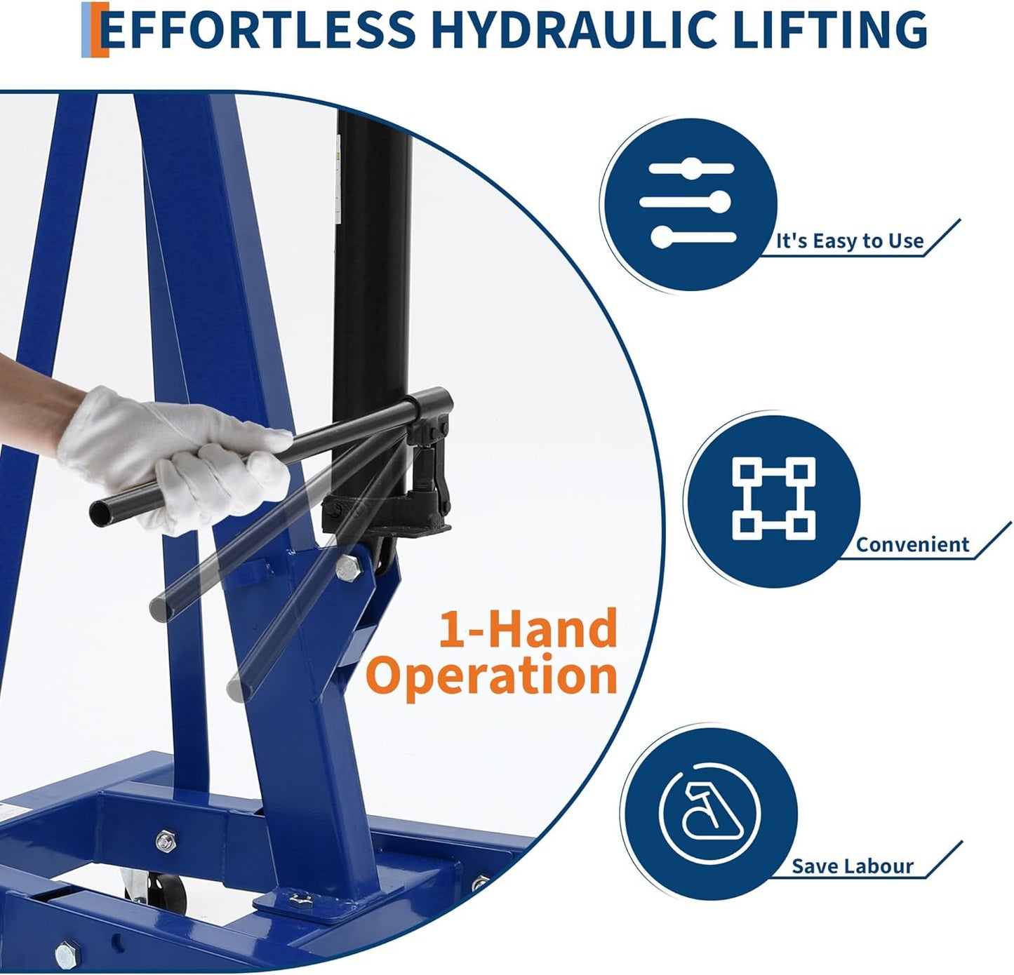 Engine Hoist Cherry Picker, 2 Ton Folding Hydraulic Engine Hoist with Telescopic Boom & 6 Casters, Heavy Duty Shop Crane Lifting Cherry Picker for Workshops Garage, Blue