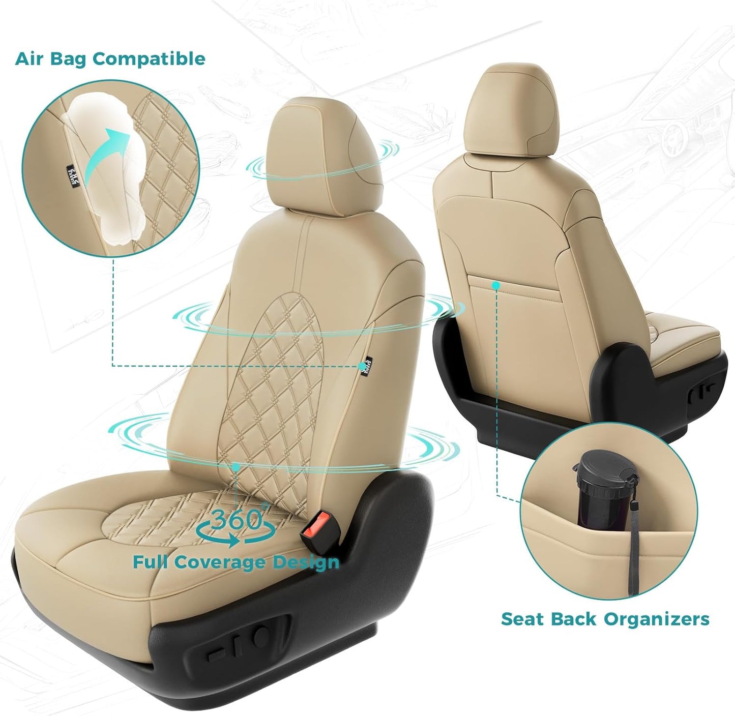 for Toyota Camry Seat Covers XLE XSE V6 2018 2019 2020 2021 2022 2023 2024 - Custom Fit Car Seat Covers Full Set, Breathable Waterproof Leather Seat Covers for Cars, Beige Not for Hybrid
