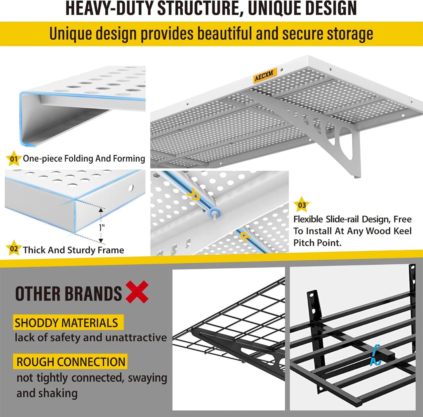 2-Pack 1.64x4ft Adjustable Garage Wall Shelving 560lbs Load Capacity Heavy Duty Wall Mounted Storage Shelf Metal Floating Shelves for Garage(White)