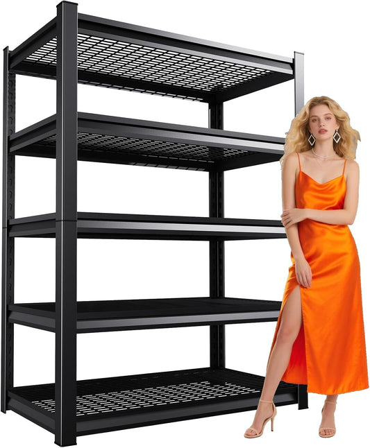 Large Garage Shelving, 5-Tier Garage Storage Shelves 3000LBS Heavy Duty Shelving Unit, Adjustable Steel Metal Shelving, Wire Shelves for Garag, Utility Rack Shelf for Basement, 72 ”H×45.7”W×19.7”D