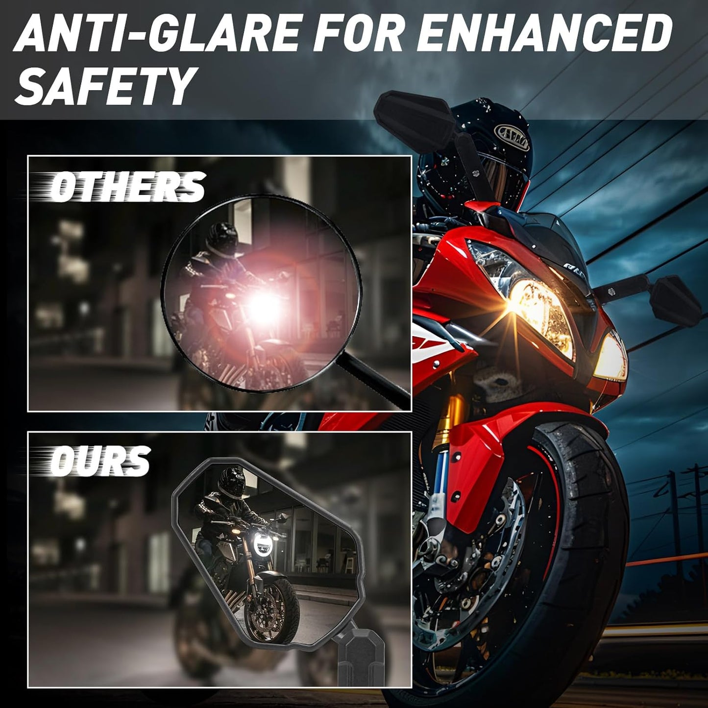 Motorcycle Mirrors, ATV Rear View Mirror With Adjustable Ram mount, No Vibration & Wobble, Dirt Bike Mirrors for handlebars Compatible with Scooter Ebike Moped, 2 Pack