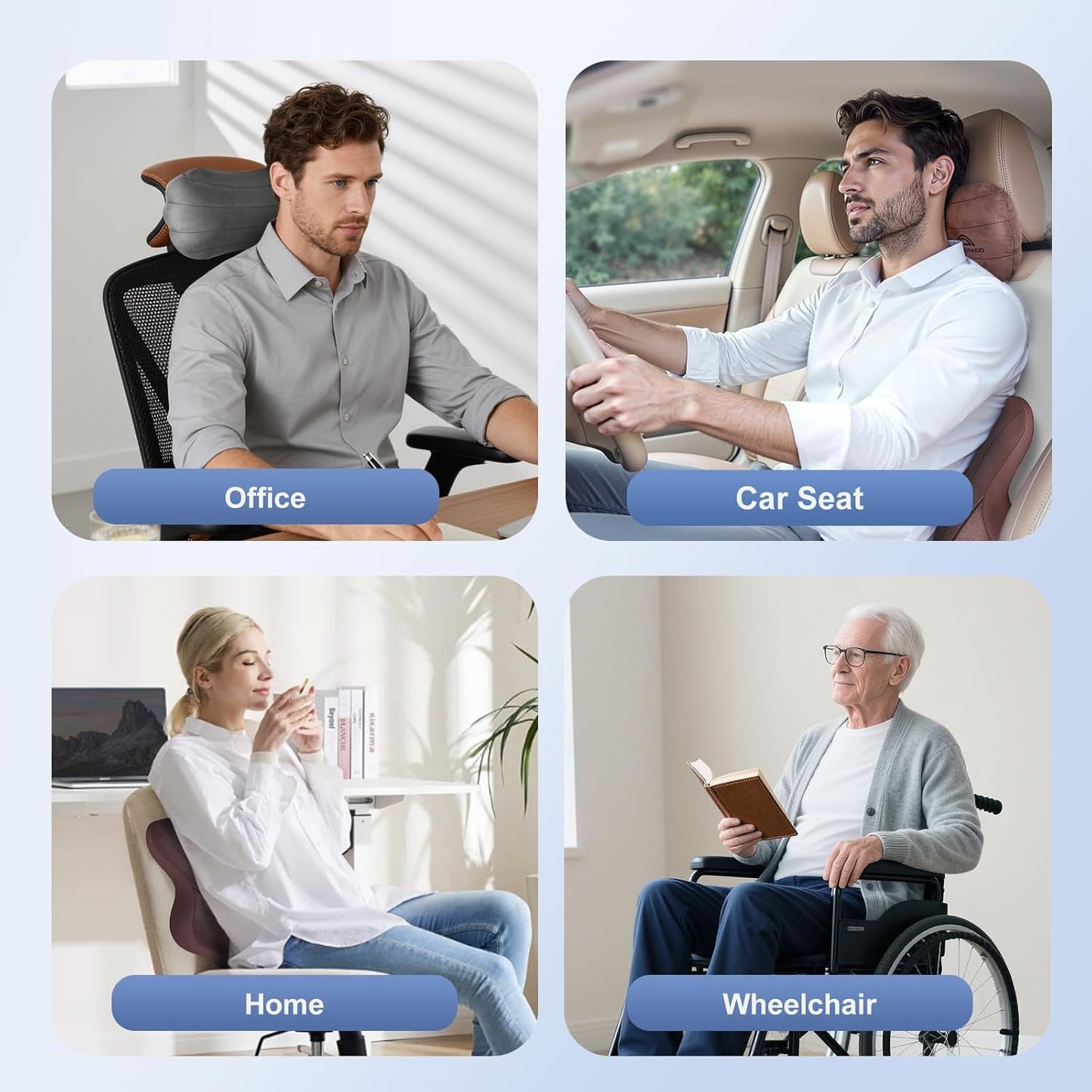 Coverado Car Lumbar Support Pillow and Car Neck Pillow Kit, Ergonomic Design Car Headrest Pillow for Driving, Relax Back Head Muscles Relieve Driving Fatigue, Breathable & Removable Cover, Gray