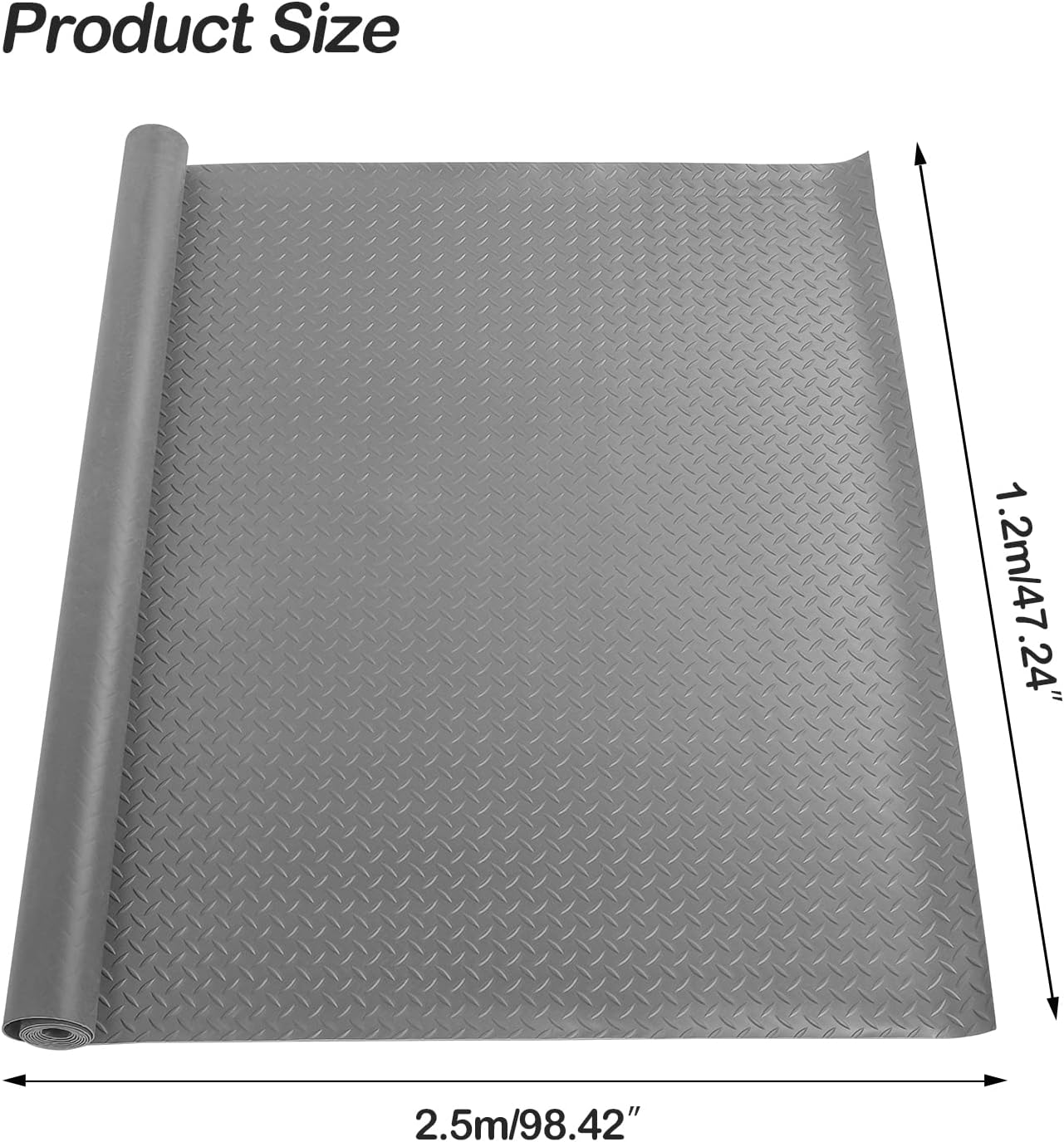 Garage Floor Mat, 4x8.2ft Diamond Rubber Plate Garage Flooring Rolls, Non-Slip Car Parking Mats Gray Floor Protector Mat for Garage Floor Under Car Trailer Truck
