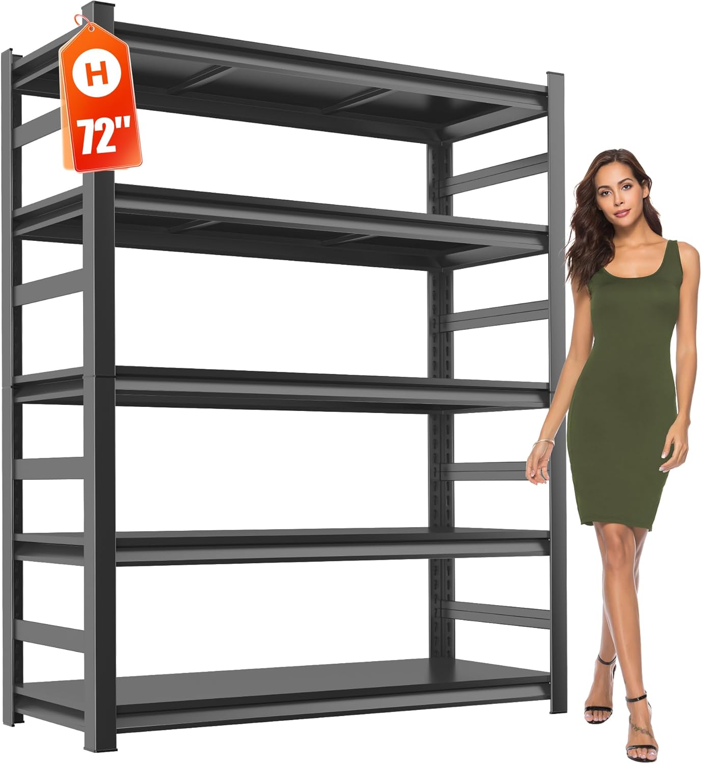 Adjustable 5-Tier Garage Shelving, Heavy Duty Steel Storage Shelves, High Load Capacity Shelf, Ideal for Garage, Warehouse, or Home Organization (with Fences, 36" W*16" D*72" H)