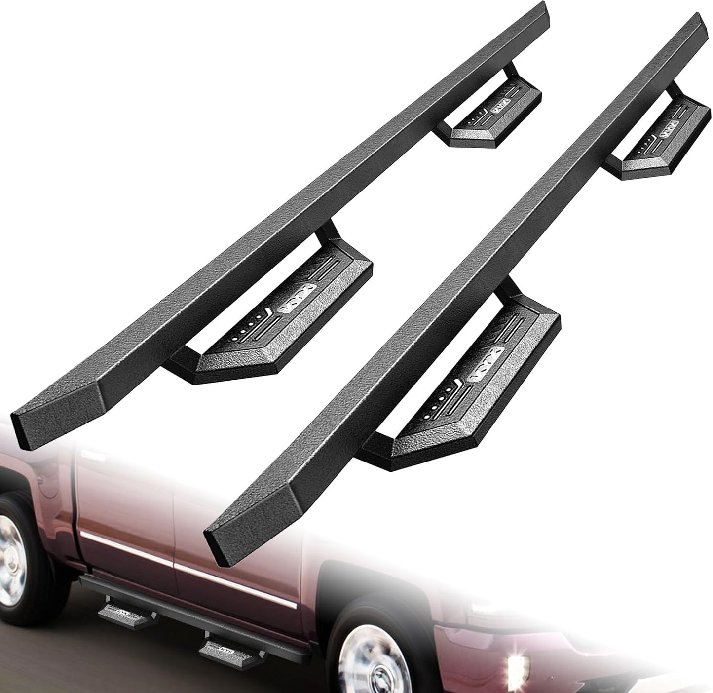 KYX 6 inches Running Boards Side Steps Fit for 2019-2024 Chevy Silverado/GMC Sierra 1500 & 2020-2024 Silverado/Sierra 2500HD 3500HD Crew Cab (Exclude 2019 1500 LD)(Nerf Bar Side Steps Side Bars)