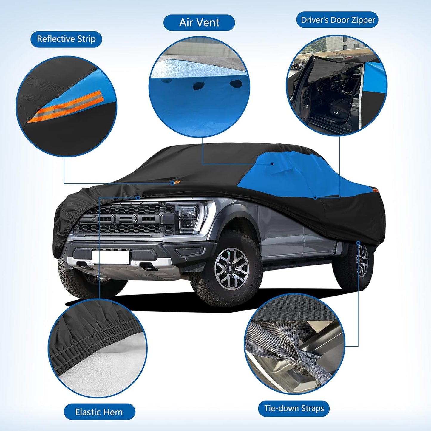 MORNYRAY 10 Layers Truck Car Cover Waterproof All Weather for Automobiles, 100% Waterproof Heavy Duty Outdoor Truck Car Covers Rain Snow UV Dust Protection with Zipper Cotton,Universal Fit.