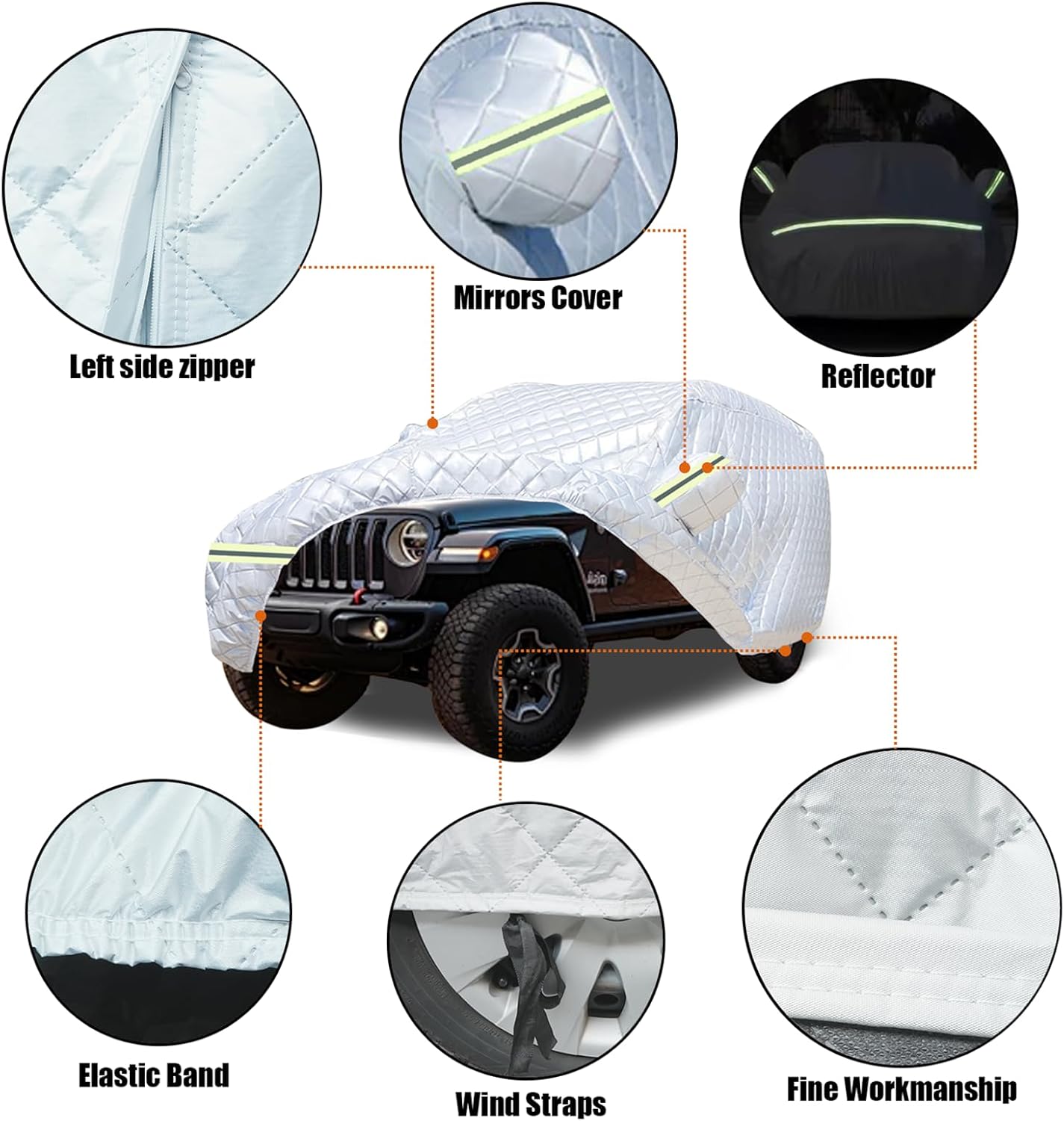 7 Layers Waterproof Heavy Duty Car Covers for Automobiles All Weather Season Anti-Hail UV Protection Snowproof Outdoor 15.4LBS Full Cover Universal Fit SUV 191" to 207"