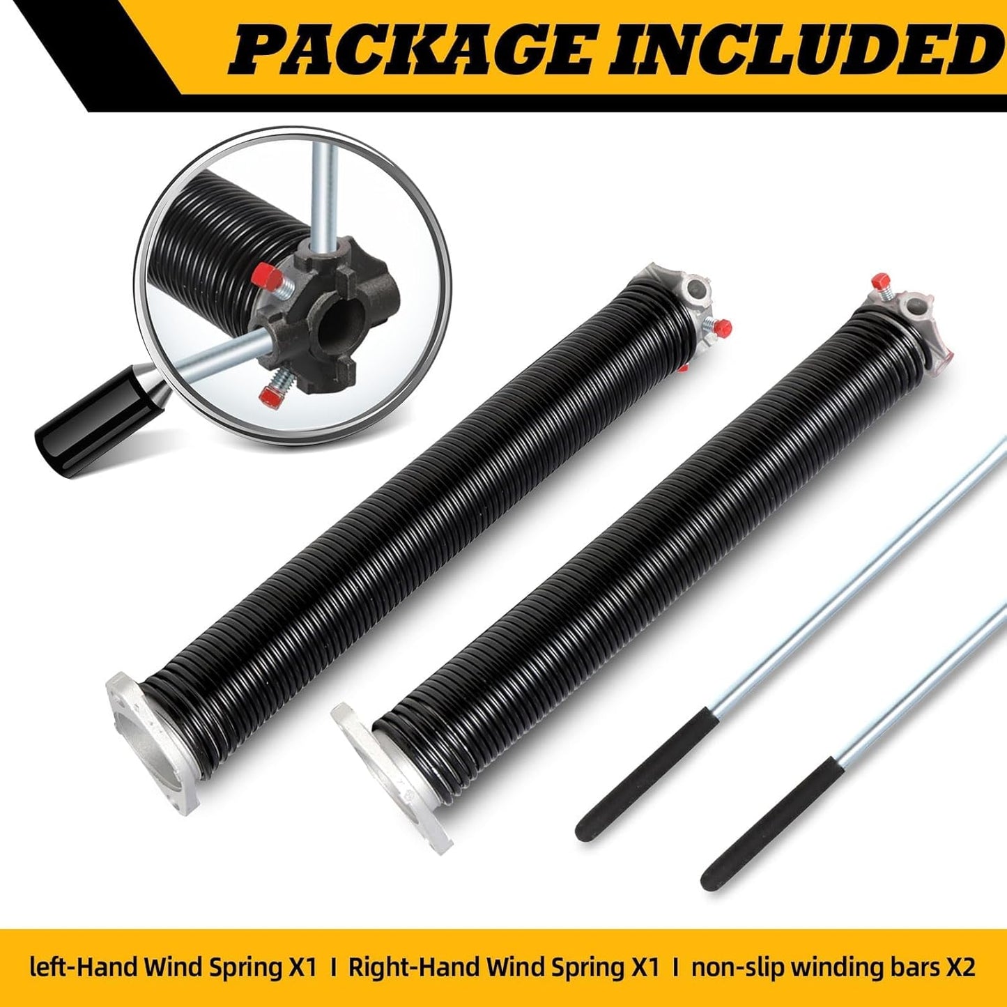 Pair of 2"Garage Door Torsion Springs Set with Non-Slip Winding Bars, Electrophoretic Coated (0.207X2"X26")