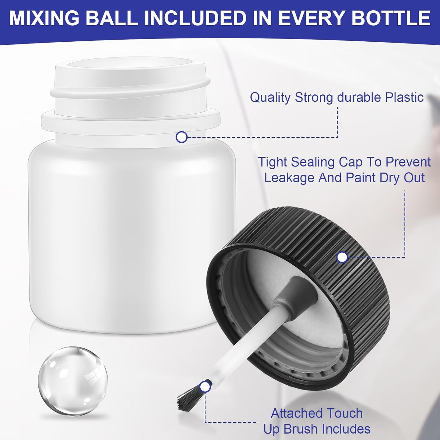 Maxcheck 120 Pcs Empty Touch Up Paint Bottles Container 1oz 30ml Reusable Small Paint Bottles with Brush Applicator and Mixing Ball for Fix Chips Scratches Auto Car