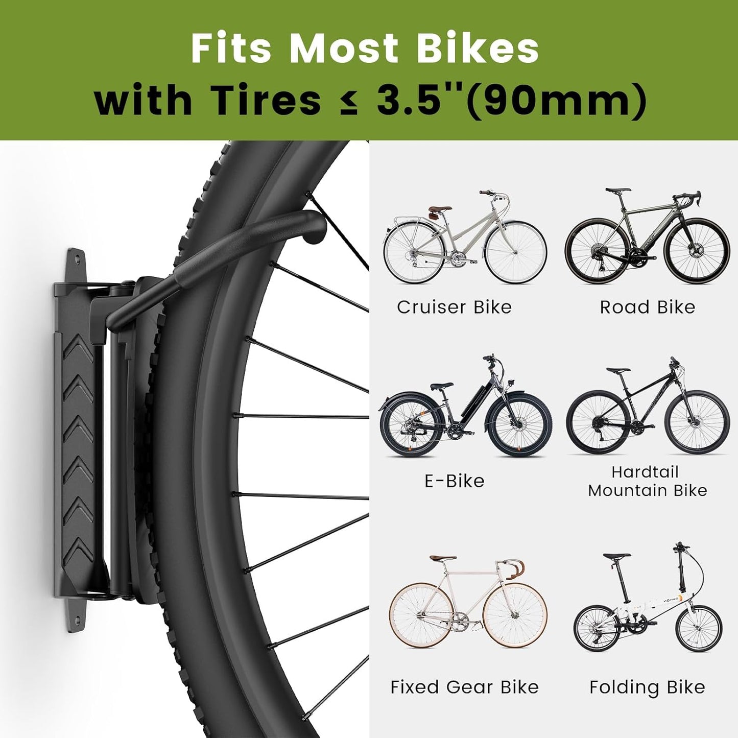 Swivel Bike Wall Mount [1 Pack], 150° Swivel Vertical Bike Rack Wall Hanger Holds up to 66lbs for Mountain/Road/Hybrid Bikes, Bike Hangers, Bicycle Storage Rack for Garage