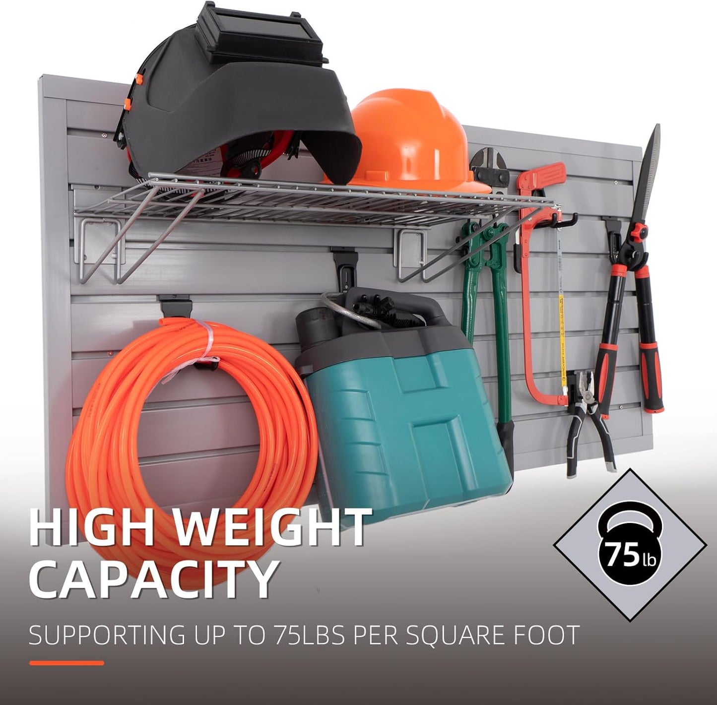 Slatwall Panel Garage Organizer Heavy Duty Wall Mounted, PVC Slat Panels Home Storage System, Tool Organization Peg Board 4ft by 2ft (Gray)