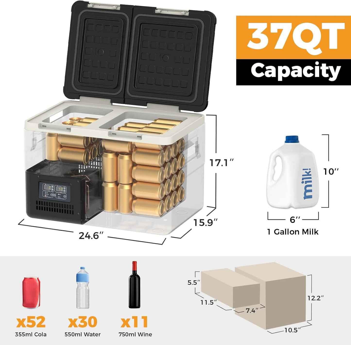 Setpower DT35 Electric Cooler Car Refrigerator with APP Control, 37QT(35L) Dual Zone Fridge Freezer, 12 Volt Portable Refrigerator Plug in Cooler for Vehicle,SUV,Truck