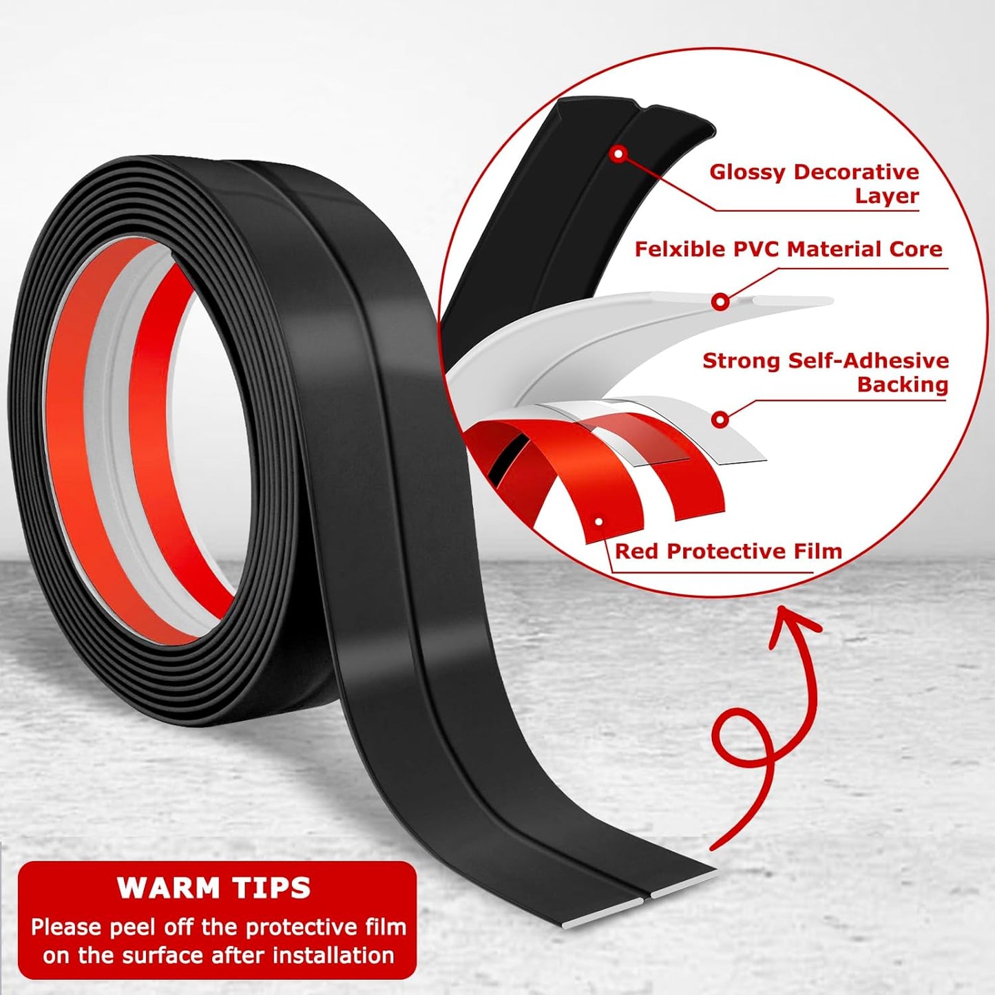 Flexible Wall Corner Protector Moulding Trim Peel and Stick Wall Corner Guards Edge Protector Self Adhesive Molding Trim Strip for Edge Ceiling (Black, 1.6 in x 20 Ft)