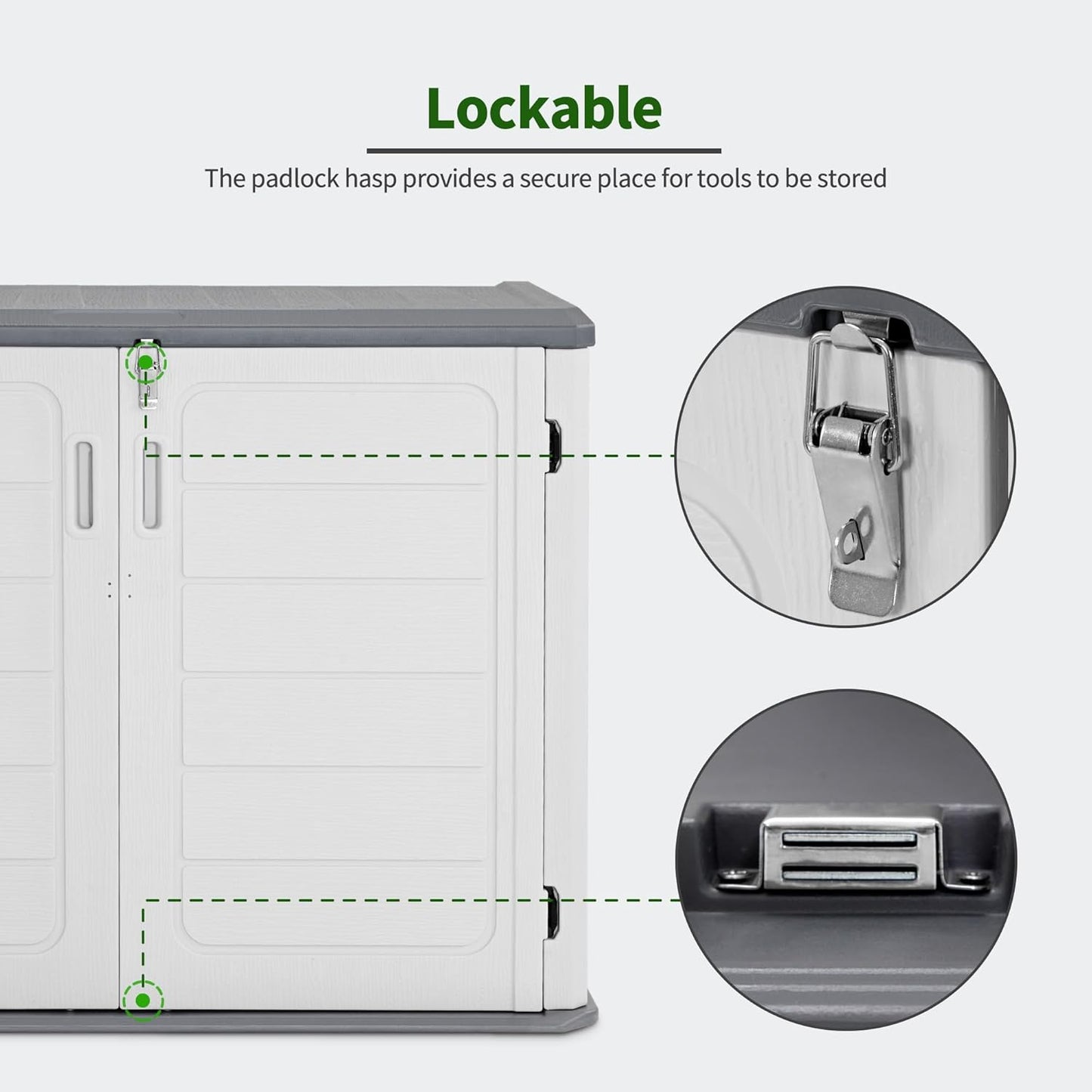 Macrout 25 Cu.Ft Small Plastic Outdoor Storage Cabinet with Floor, 4.3 x 2.5 ft Waterproof Resin Outdoor Storage Shed, Lockable Horizontal Shed for Garden and Patio