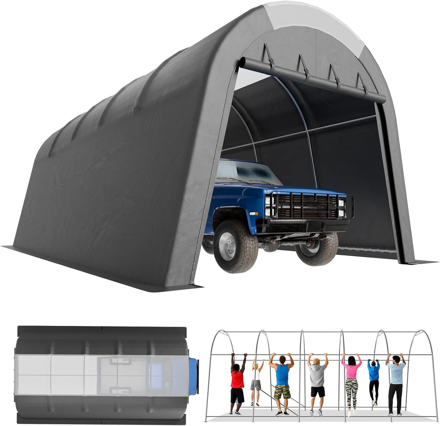 Carport Canopy 12x20 FT Heavy Duty with Translucent Roof - Reinforced Metal Frame,Waterproof Shelter for Cars/RV/ATV, Skyview Portable Garage with Zipper Doors
