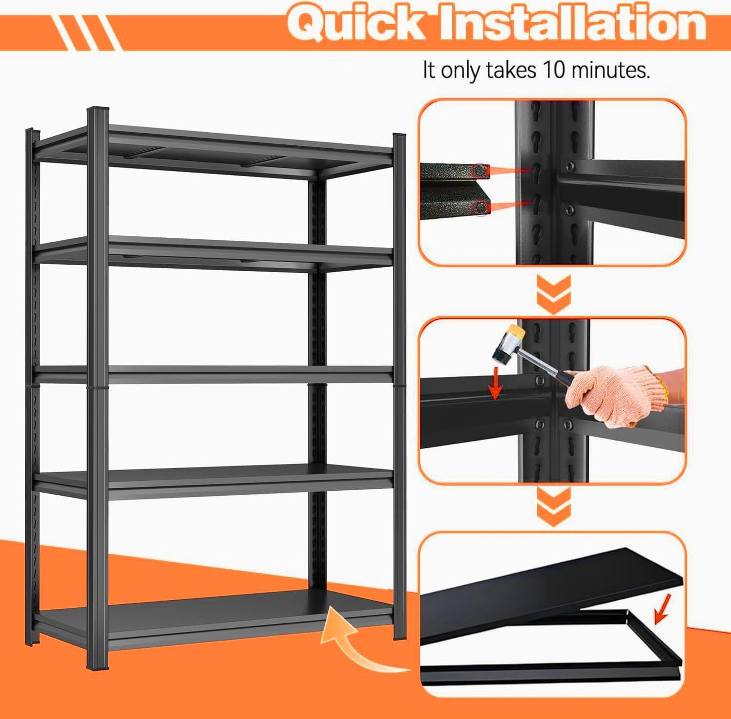78" H Garage Shelving 5-Tier Storage Shelves Metal Shelving Units Adjustable Storage Shelves Heavy Duty for Basement, Commercial, Warehouse, Industrial, Black
