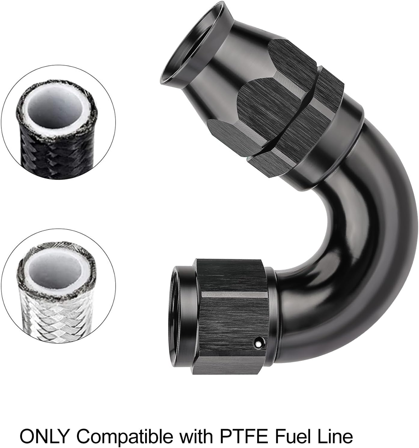 EVIL ENERGY 6AN 150 Degree PTFE One Piece Full Flow End Hose Fitting Aluminum Black