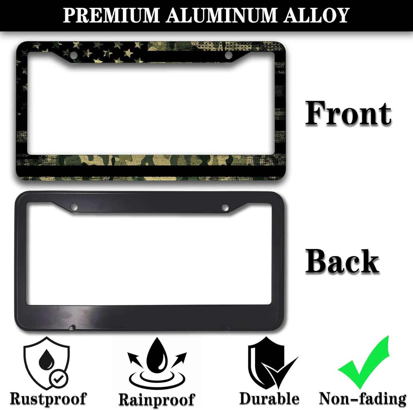 License Plate Frame Multicolor License Plate Holder USA Flag Black Camo Universal Aluminum Car Accessory 2 Pack with Screw Covers Set