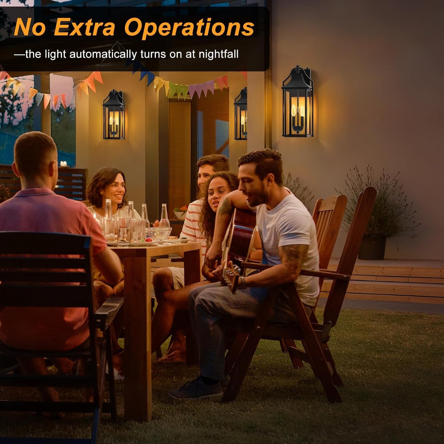 𝟏𝟖𝑰𝑵 Outdoor Wall Sconce Fixture, Dusk to Dawn Patio Lights Waterproof Exterior Lanterns, 2-Light Modern Wall Light Mounted with Glass, Black Outside Lights for House Front Door Entryway