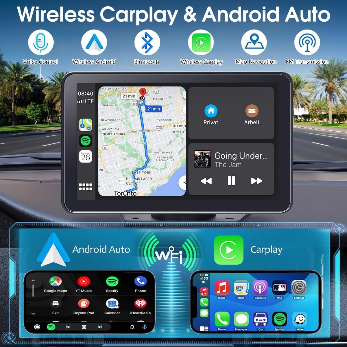 2025 Enhanced Carplay Screen for Car - 7" HD Portable Carplay & Android Auto with Bluetooth, HD Backup Camera, GPS Navigation, Siri, FM Radio, AUX, and Mirror Link – Compatible with All Vehicles
