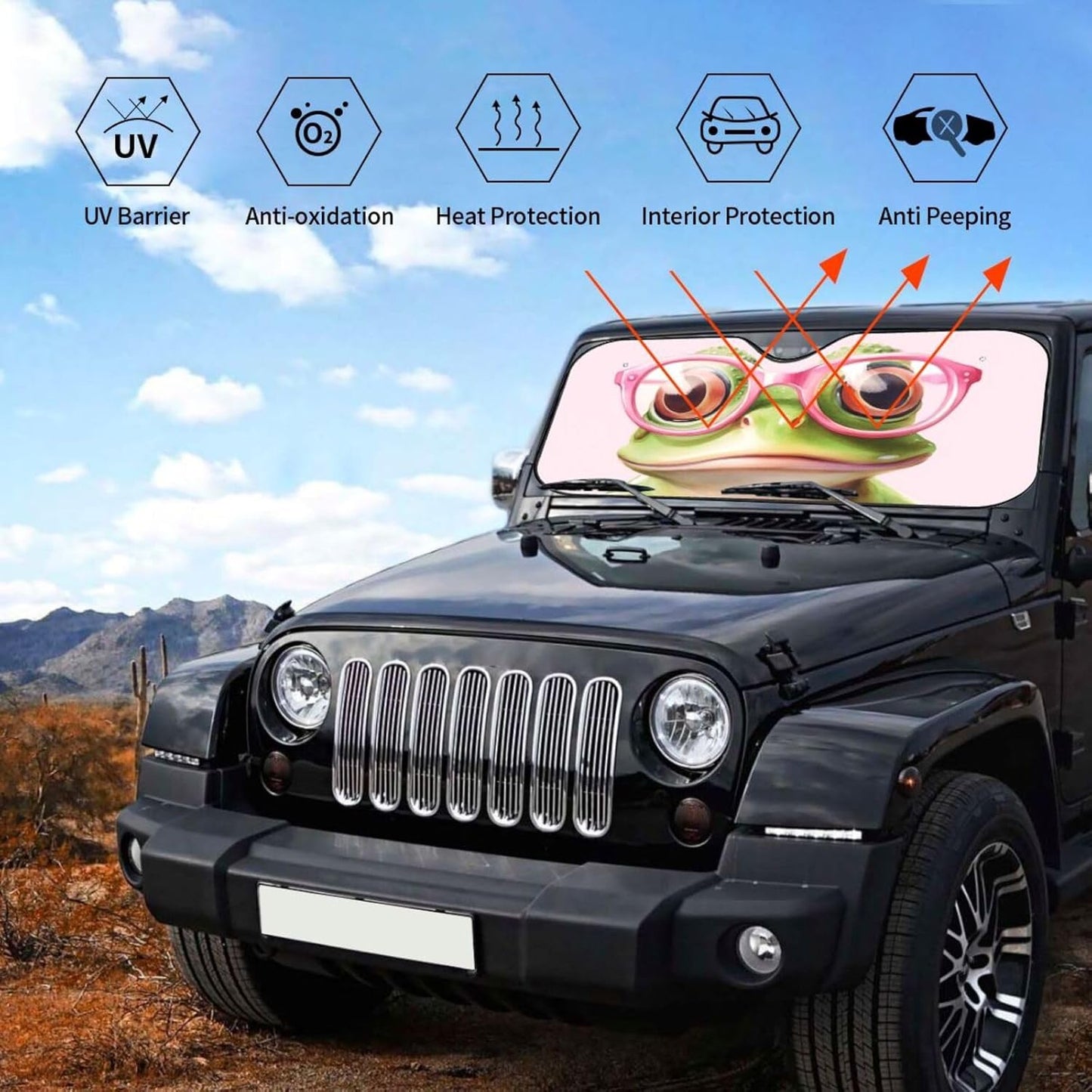 Funny Frog Car Sun Shade Windshield Sunshade Foldable Front Window Shield Cover for Truck SUV