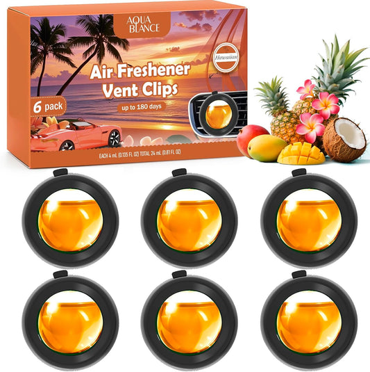 Car Air Freshener Vent Clips, Hawaiian Scent, 6 Pack, Long Lasting Scent Up to 180 Days, Car Fresheners for Women, Car Vent Clip for Men