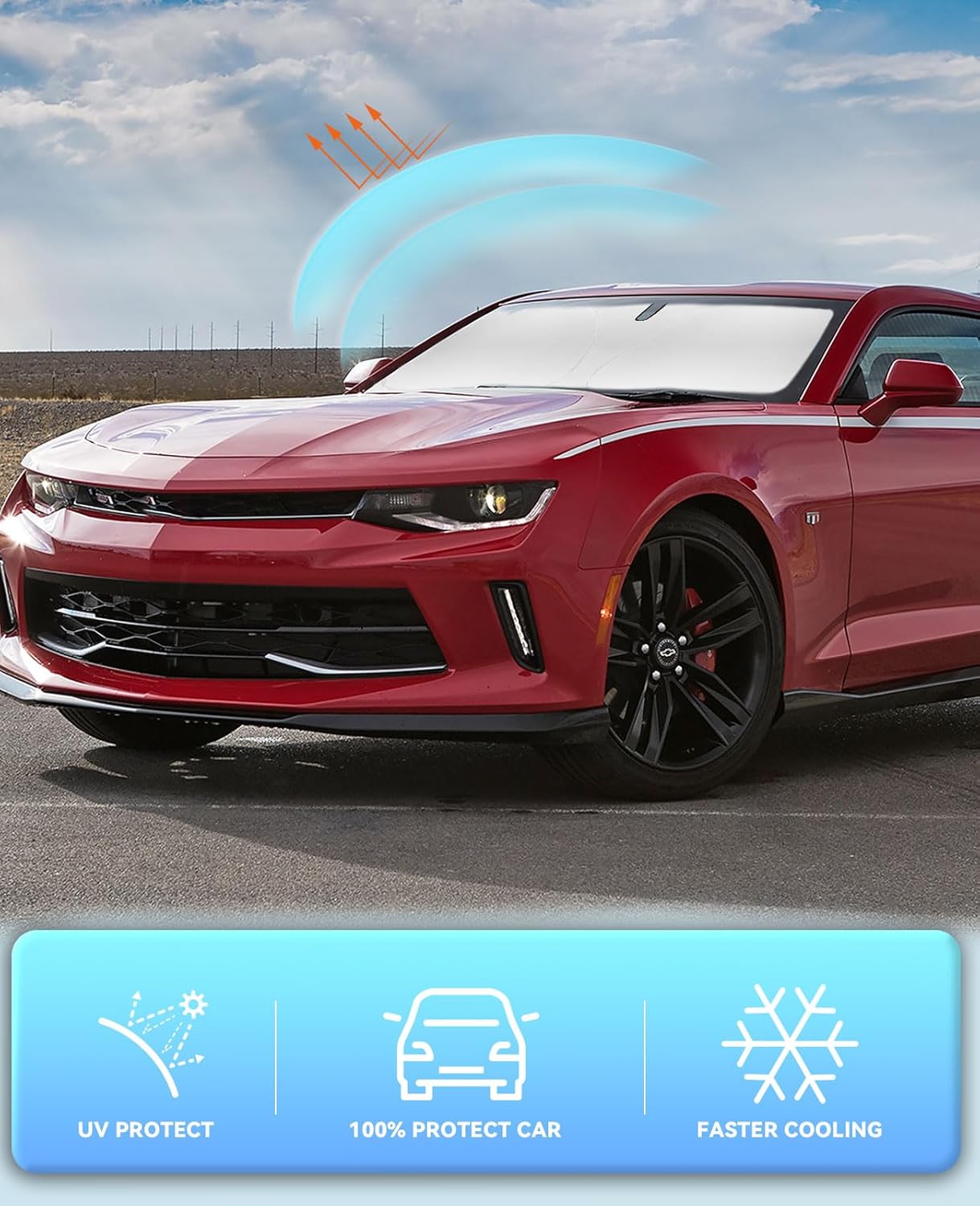 Windshield Sun Shade Car Sunshade for Chevrolet Camaro Coupe 2016-2023 2024 2025 Accessories Windshield Cover for Chevy Camaro Coupe Front Window Shield 240T Reflective Protector