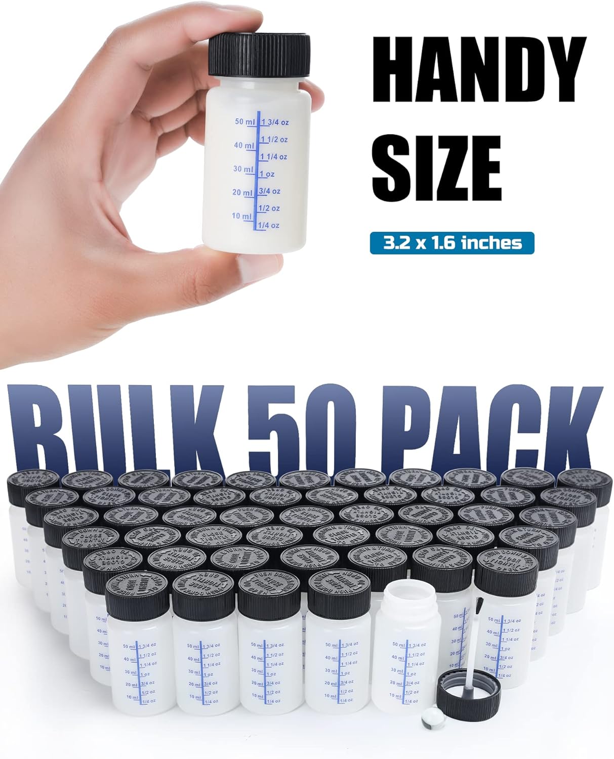 Lichamp Touch Up Paint Container, 50-Piece 2 oz Paint Touch Up Bottles with Brush, 2 Ounce (60ml) A250TP