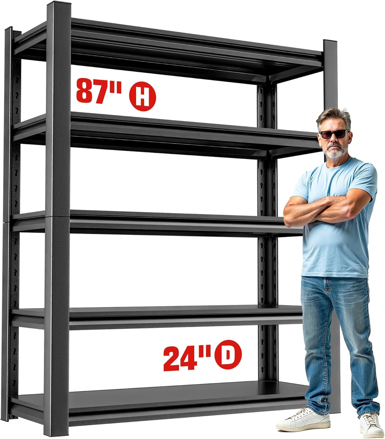 Metal Garage Shelving – 5 Shelf Heavy Duty Storage Rack for Garage Organization, Shelf Organizer for Tools, Supplies, and More, High Capacity Storage Shelves 24" D x48 W x87 H