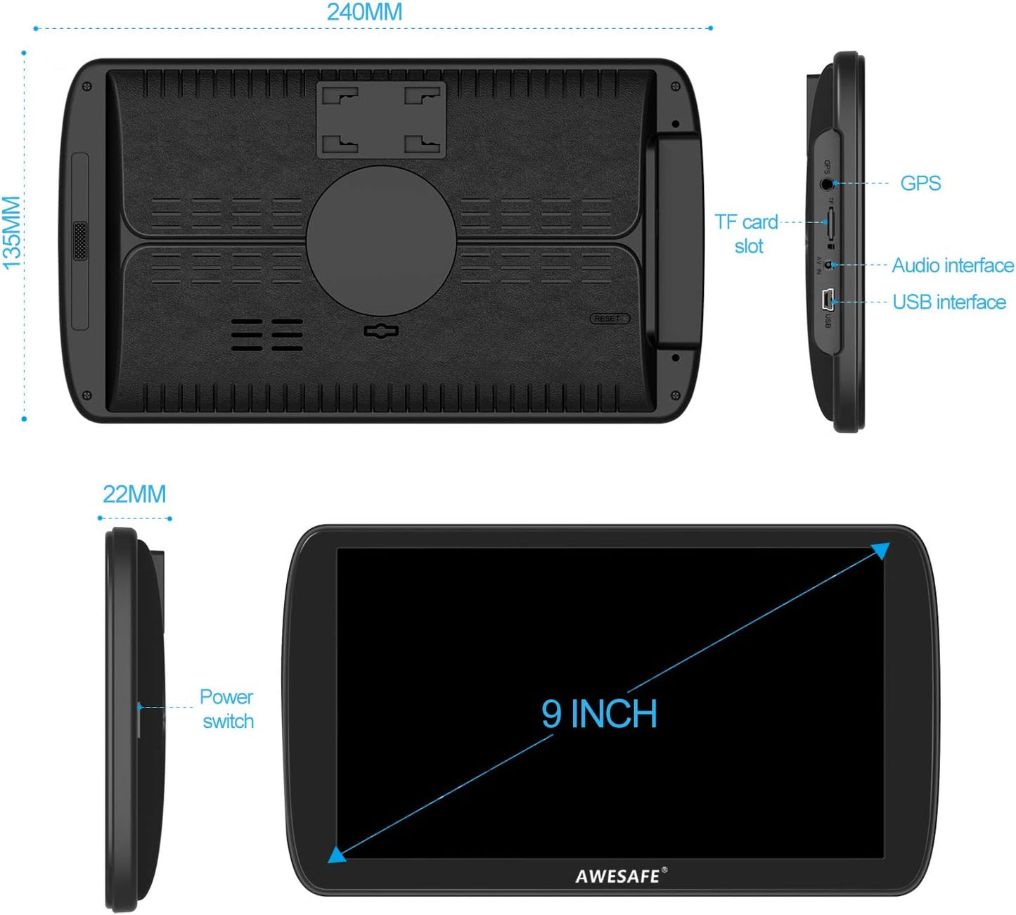 GPS Navigator for Car,9 inch Touch Screen Car GPS, Support Voice Turn Direction Guidance/Speed and Red Light Warning