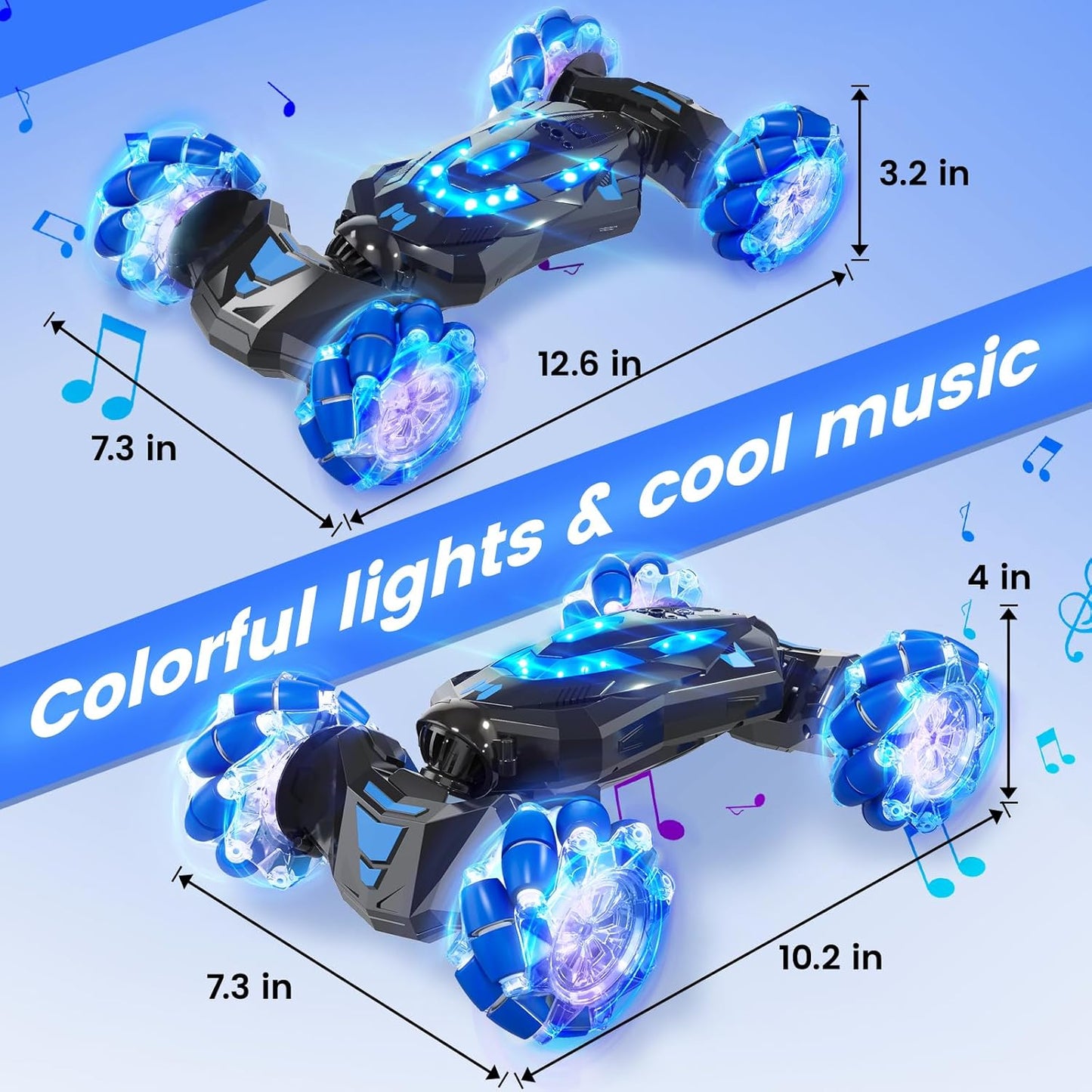 Gesture Sensing RC Stunt Car,4WD Drift Hand Controlled 360° Flips Trick Car with Lights & Music, Toys car is Cool Birthday Gift for Kids Ages 7-12